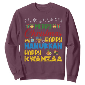 Celebrate All Holidays Merry Christmas Hanukkah Kwanzaa Gift Sweatshirt TS12 Maroon Print Your Wear