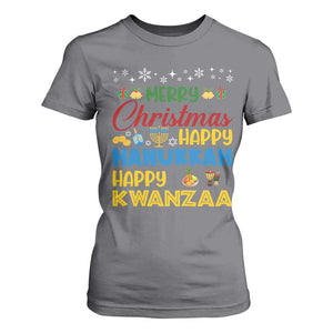 Celebrate All Holidays Merry Christmas Hanukkah Kwanzaa Gift T Shirt For Women TS12 Charcoal Print Your Wear