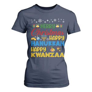 Celebrate All Holidays Merry Christmas Hanukkah Kwanzaa Gift T Shirt For Women TS12 Navy Print Your Wear