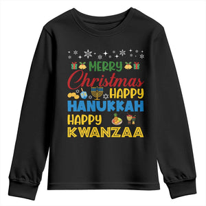 Celebrate All Holidays Merry Christmas Hanukkah Kwanzaa Gift Youth Sweatshirt TS12 Black Print Your Wear