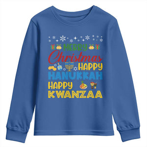Celebrate All Holidays Merry Christmas Hanukkah Kwanzaa Gift Youth Sweatshirt TS12 Royal Blue Print Your Wear
