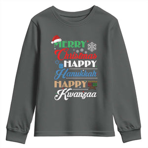 Funny Christmas Hanukkah Kwanzaa Youth Sweatshirt December Holiday Gift TS12 Dark Heather Print Your Wear