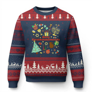 Merry Christmahanakwanzika Ugly Christmas Sweater Funny Winter Holiday Gift TS12 Navy Red Print Your Wear