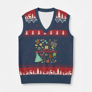 Merry Christmahanakwanzika V-Neck Knit Sweater Vest Funny Winter Holiday Gift TS12 Navy Red Print Your Wear
