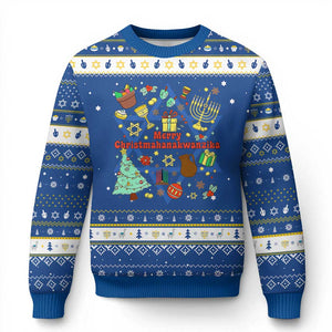 Merry Christmahanakwanzika Hanukkah Ugly Sweater Funny Winter Holiday Gift TS12 Blue White Print Your Wear