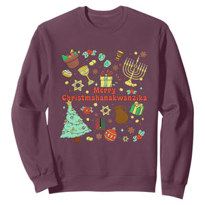 Merry Christmahanakwanzika Sweatshirt Funny Winter Holiday Gift TS12 Maroon Print Your Wear