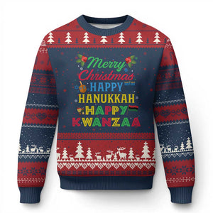 Merry Xmas Hanukkah Kwanzaa Ugly Christmas Sweater Funny Holiday Gift TS12 Navy Red Print Your Wear