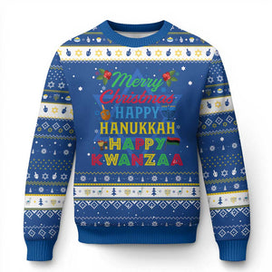 Merry Christmahanakwanzika Hanukkah Ugly Sweater Funny Holiday Gift TS12 Blue White Print Your Wear