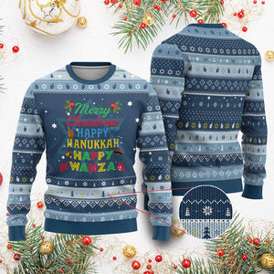 Merry Christmahanakwanzika Hanukkah Ugly Sweater Funny Holiday Gift TS12 Navy Light Blue Print Your Wear