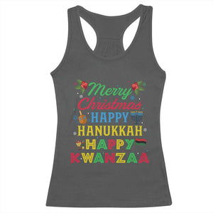 Merry Christmas Hanukkah Kwanzaa Racerback Tank Top Funny Holiday Gift TS12 Dark Heather Print Your Wear
