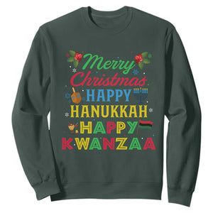 Merry Christmas Hanukkah Kwanzaa Sweatshirt Funny Holiday Gift TS12 Dark Forest Green Print Your Wear