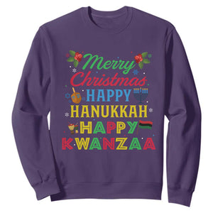 Merry Christmas Hanukkah Kwanzaa Sweatshirt Funny Holiday Gift TS12 Purple Print Your Wear