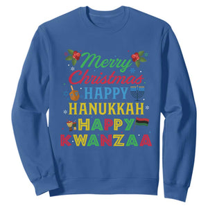 Merry Christmas Hanukkah Kwanzaa Sweatshirt Funny Holiday Gift TS12 Royal Blue Print Your Wear