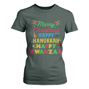 Merry Christmas Hanukkah Kwanzaa T Shirt For Women Funny Holiday Gift TS12 Dark Forest Green Print Your Wear