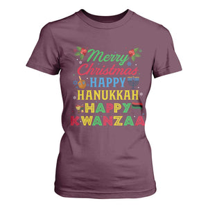 Merry Christmas Hanukkah Kwanzaa T Shirt For Women Funny Holiday Gift TS12 Maroon Print Your Wear