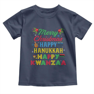 Merry Christmas Hanukkah Kwanzaa Toddler T Shirt Funny Holiday Gift TS12 Navy Print Your Wear