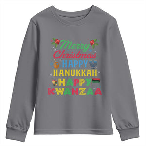 Merry Christmas Hanukkah Kwanzaa Youth Sweatshirt Funny Holiday Gift TS12 Charcoal Print Your Wear