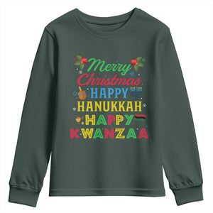 Merry Christmas Hanukkah Kwanzaa Youth Sweatshirt Funny Holiday Gift TS12 Dark Forest Green Print Your Wear