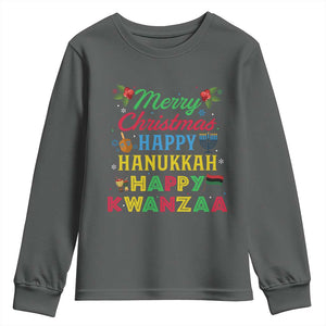 Merry Christmas Hanukkah Kwanzaa Youth Sweatshirt Funny Holiday Gift TS12 Dark Heather Print Your Wear
