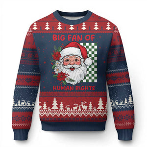Xmas Cute Santa Big Fan Of Human Rights Gift Ugly Christmas Sweater TS12 Navy Red Print Your Wear