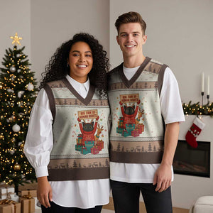 Cute Santa Cat Big Fan Of Human Rights V-Neck Knit Sweater Vest Xmas Supporters TS12 Mocha Mousse Print Your Wear