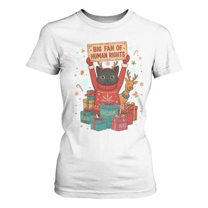 Cute Santa Cat Big Fan Of Human Rights T Shirt For Women Christmas Supporters TS12 White Print Your Wear