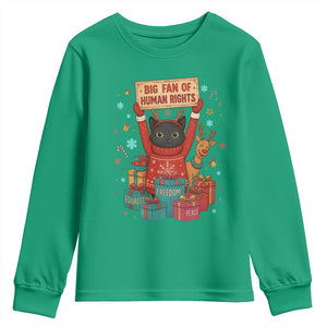 Cute Santa Cat Big Fan Of Human Rights Youth Sweatshirt Christmas Supporters TS12 Irish Green Print Your Wear
