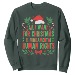 All I Want For Christmas Is Fundamental Human Rights Sweatshirt Pro Democracy Xmas Gift TS12 Dark Forest Green Print Your Wear
