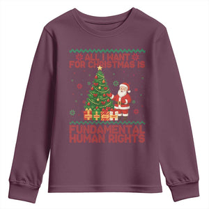 All I Want For Christmas Is Fundamental Human Rights Youth Sweatshirt Equality Activist Gift - Print Your Wear