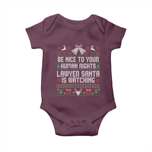 Christmas Ugly Gift Baby Onesie Funny Human Rights Lawyer Santa Is Watching TS12 Maroon Print Your Wear