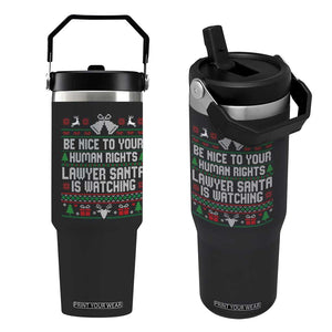 Christmas Ugly Gift Flip Straw Tumbler Funny Human Rights Lawyer Santa Is Watching TS12 One Size: 30 oz Black Print Your Wear