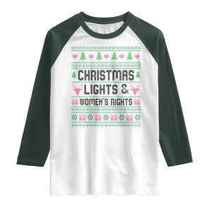Christmas Lights And Womens Rights Raglan Shirt Equality Feminist Gift TS12 White Dark Forest Green Print Your Wear