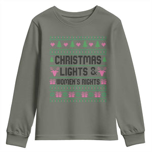 Christmas Lights And Womens Rights Youth Sweatshirt Equality Feminist Gift TS12 Military Green Print Your Wear