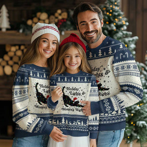 Sexy Cat Holiday Lights Womens Rights Supporter Ugly Christmas Sweater Xmas Feminist Gift TS12 Beige Navy Print Your Wear