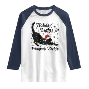 Sexy Cat Holiday Lights Womens Rights Supporter Raglan Shirt Christmas Feminist Gift TS12 White Navy Print Your Wear