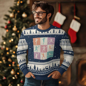 Tennis Lover Colorful Pastel Grid Sports Fan Gift Ugly Christmas Sweater TS12 Navy Beige Print Your Wear
