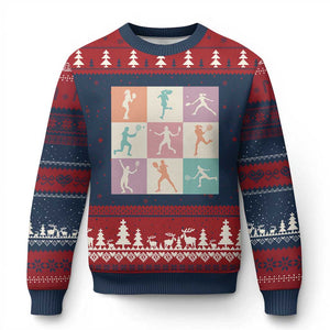 Tennis Lover Colorful Pastel Grid Sports Fan Gift Ugly Christmas Sweater TS12 Navy Red Print Your Wear