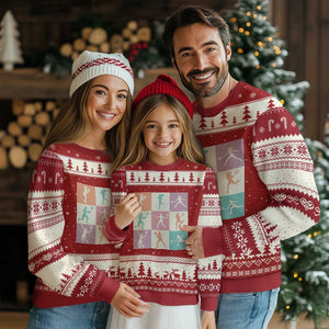 Tennis Lover Colorful Pastel Grid Sports Fan Gift Ugly Christmas Sweater TS12 Red Beige Print Your Wear