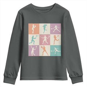 Tennis Lover Colorful Pastel Grid Sports Fan Gift Youth Sweatshirt TS12 Dark Heather Print Your Wear