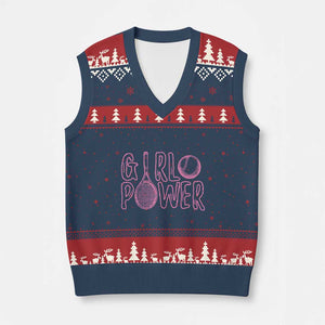 Girl Power Tennis Gift V-Neck Knit Sweater Vest Feminist Sports Gift TS12 Navy Red Print Your Wear