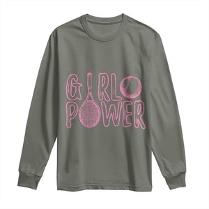 Girl Power Tennis Gift Long Sleeve Shirt Feminist Sports Gift TS12 Military Green Print Your Wear