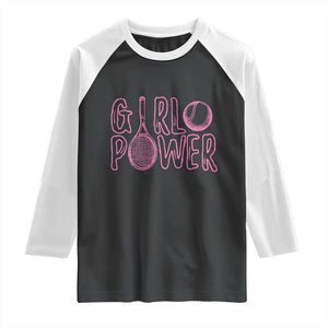 Girl Power Tennis Gift Raglan Shirt Feminist Sports Gift TS12 Black White Print Your Wear