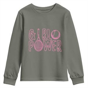 Girl Power Tennis Gift Youth Sweatshirt Feminist Sports Gift TS12 Military Green Print Your Wear
