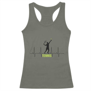 Tennis Lover Heartbeat Racerback Tank Top Sports Player Gift TS12 Military Green Print Your Wear