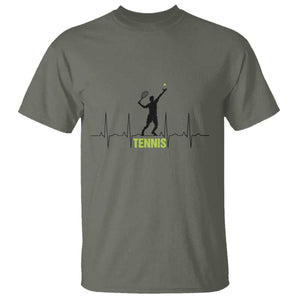 Tennis Lover Heartbeat T Shirt Sports Player Gift TS12 Military Green Print Your Wear