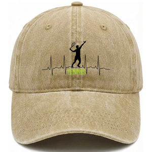 Tennis Lover Heartbeat Washed Cotton Baseball Cap Sports Player Gift TS12 Print Your Wear