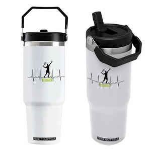 Tennis Lover Heartbeat Flip Straw Tumbler Sports Player Gift TS12 One Size: 30 oz White Print Your Wear