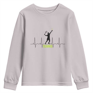 Tennis Lover Heartbeat Youth Sweatshirt Sports Player Gift TS12 Ice Gray Print Your Wear