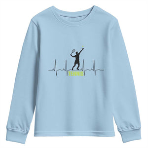 Tennis Lover Heartbeat Youth Sweatshirt Sports Player Gift TS12 Light Blue Print Your Wear
