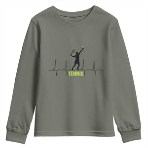 Tennis Lover Heartbeat Youth Sweatshirt Sports Player Gift TS12 Military Green Print Your Wear